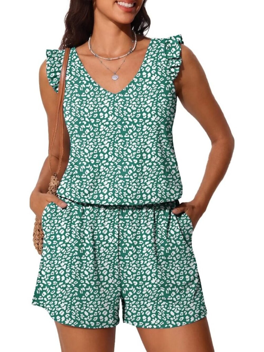 Modest Summer Ruffled Swim Romper - Women's One Piece Swimsuit for Beach Fun